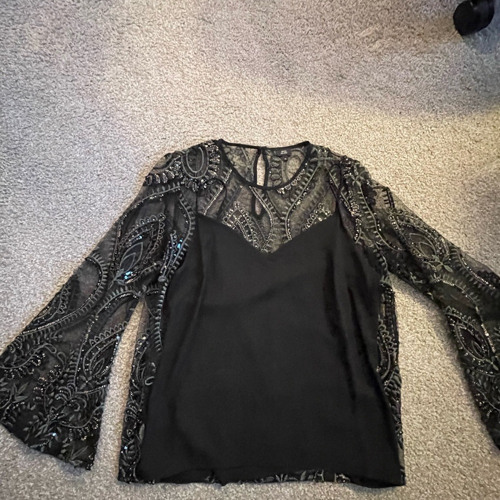 River Island Lace/Sequence/Mesh Top With Black Ca… - image 7